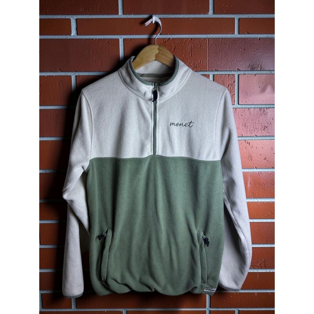 Monet Skateboards Colorblock Quarter Zip Fleece Men's Medium Green Cream